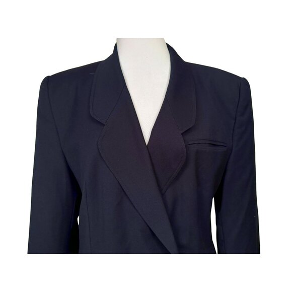 Etienne Aigner 100% Wool Dark Ink Double Breasted Blazer Jacket Fully Lined M-L - Picture 2 of 7